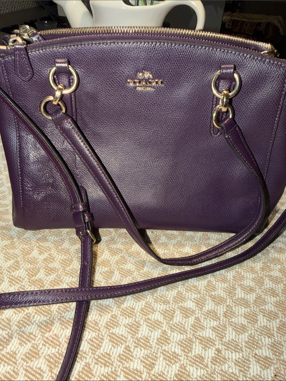 Coach Pebbled Leather Crossbody Satchel in Deep Plum